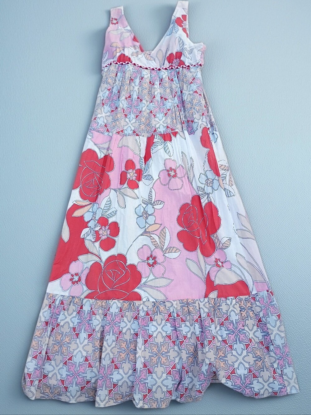 Vintage Mixed Print Tiered Maxi Sundress